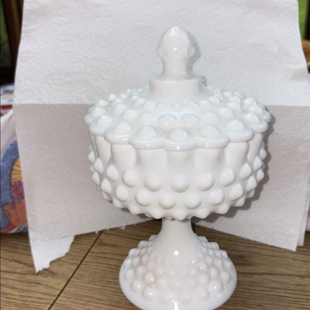 White Hobnail Glass Candy Dish